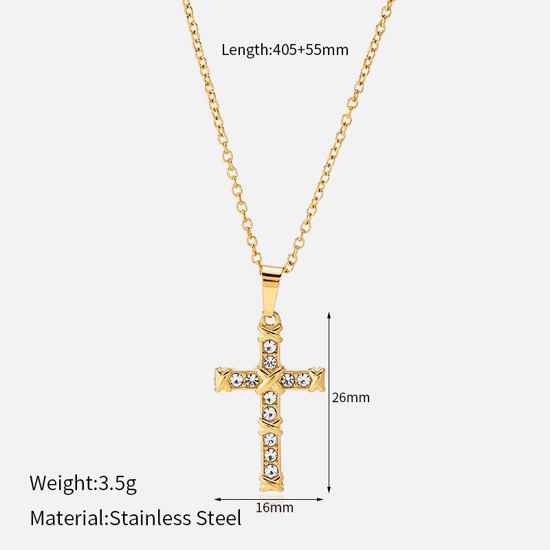 Ivanda Pavé Cross Pendant Necklace Gold CHZRK616-22 Ivanda Pavé Cross Pendant Necklace Gold CHZRK616-22 - view 3