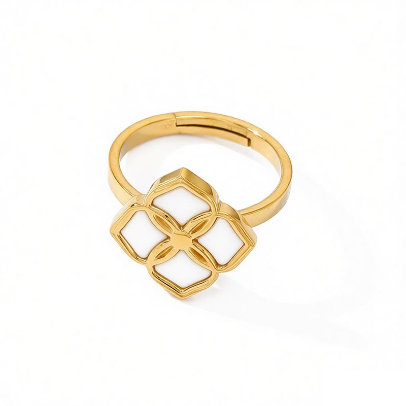 Ivanda White Enamel Four-Leaf Clover Ring PVD 18K Gold Plated Stainless Steel CH1921 Ivanda White Enamel Four-Leaf Clover Ring PVD 18K Gold Plated Stainless Steel CH1921 - view 3