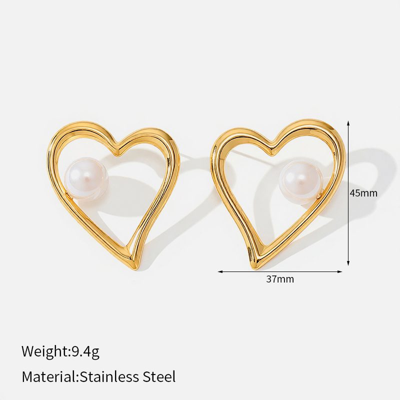 Ivanda Open Heart Pearl Stud Earrings Gold CHZRK616-37 Ivanda Open Heart Pearl Stud Earrings Gold CHZRK616-37 - view 1