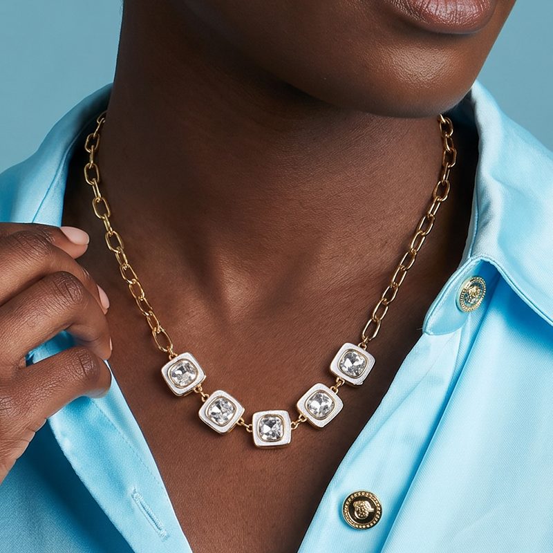 Ivanda Square Crystal Station Necklace Gold CHPJ26710-1 Ivanda Square Crystal Station Necklace Gold CHPJ26710-1 - view 5