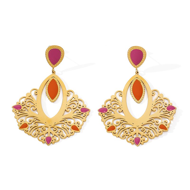 Ivanda Filigree Fan Earrings Pink Enamel PVD 18K Gold Plated Stainless Steel YWD8-E2504974 Ivanda Filigree Fan Earrings Pink Enamel PVD 18K Gold Plated Stainless Steel YWD8-E2504974 - view 6