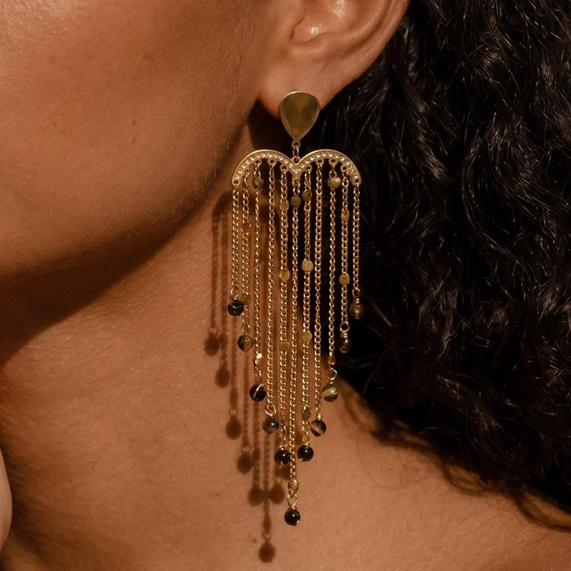 Ivanda Pearl Tassel Fringe Earrings PVD 18K Gold Plated Stainless Steel YWD2-E2504945-1 - view 2