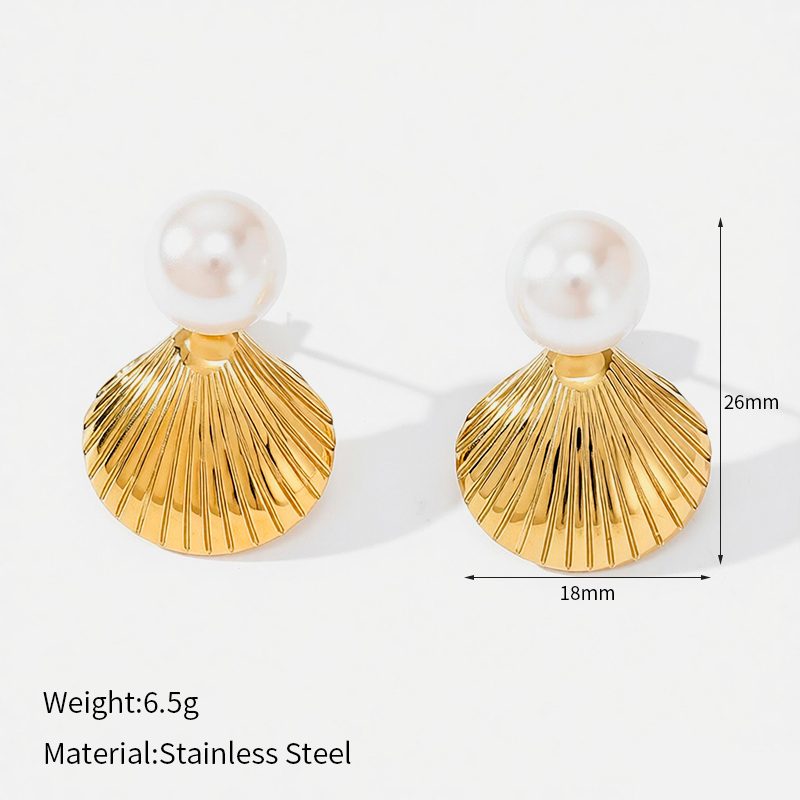 Ivanda Shell & Pearl Stud Earrings PVD 18K Gold Plated Stainless Steel CH1923 - view 1