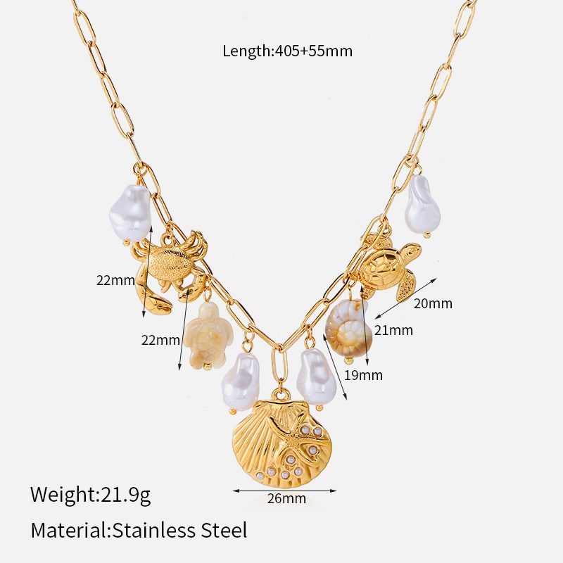 Ivanda Pearl Ocean Charm Necklace Crab PVD 18K Gold Plated Stainless Steel CHXL02751-1 - view 1