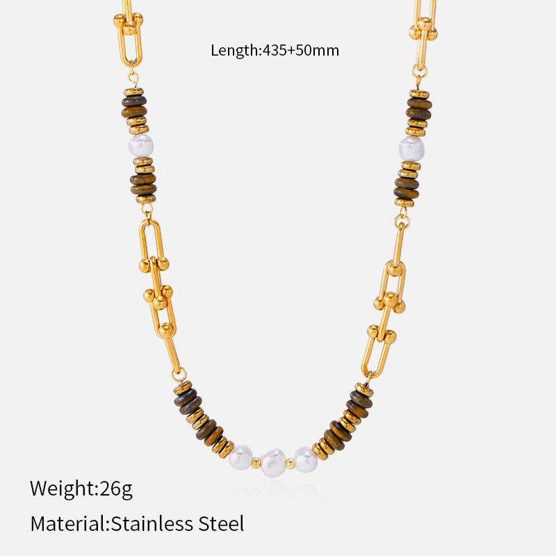 Ivanda Mixed Bead Link Necklace Gold Chunky CHZRK616-13 - view 1