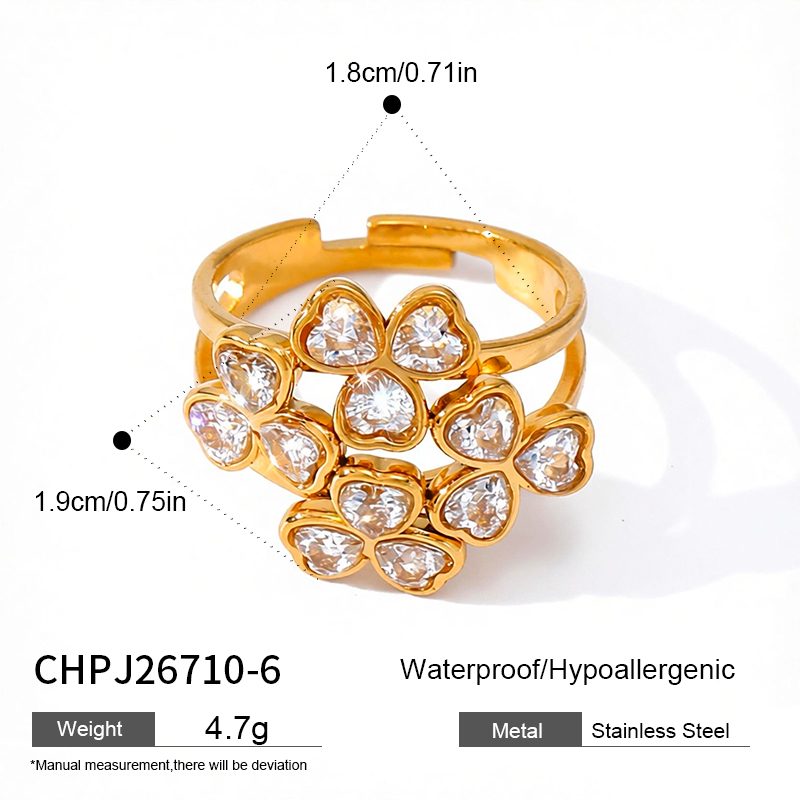 Ivanda Heart Crystal Cluster Ring Gold CHPJ26710-6 Ivanda Heart Crystal Cluster Ring Gold CHPJ26710-6 - view 1