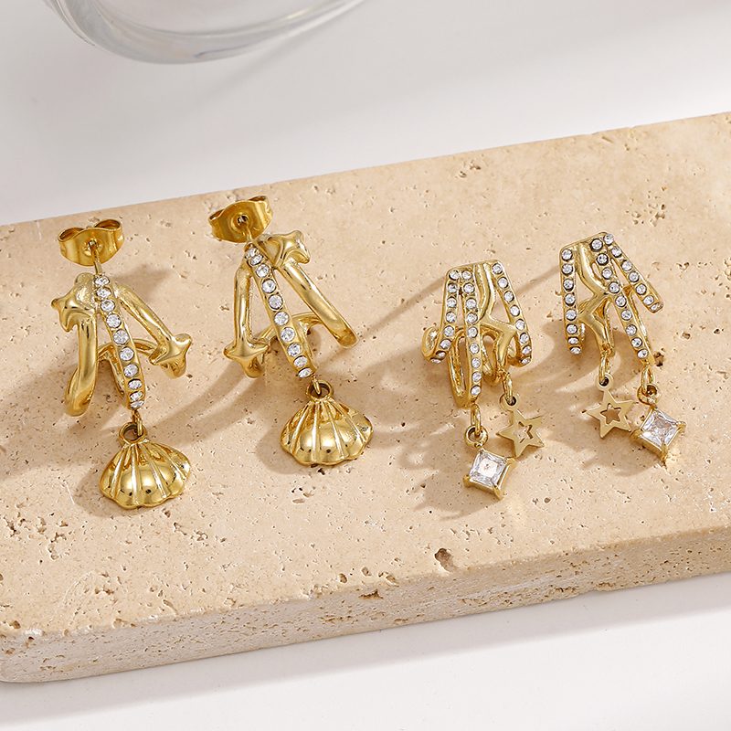 Ivanda Pavé Arch Shell Drop Earrings Gold CHZRK616-39 Ivanda Pavé Arch Shell Drop Earrings Gold CHZRK616-39 - view 5