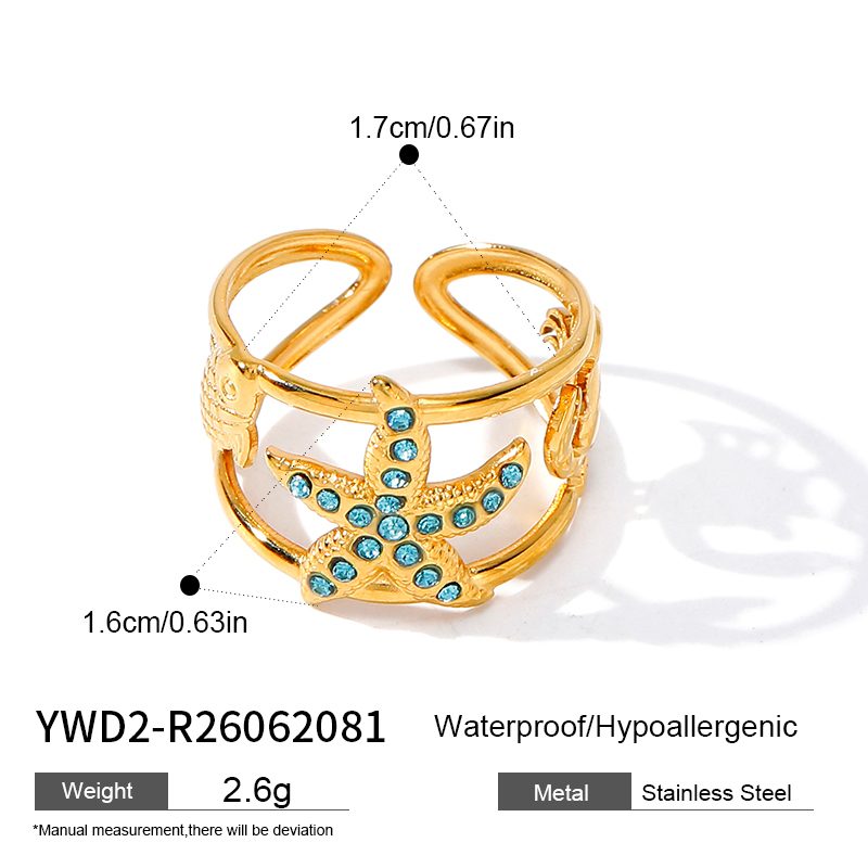 Ivanda Starfish Wide Band Ring Gold Stainless YWD2-R26062081 Ivanda Starfish Wide Band Ring Gold Stainless YWD2-R26062081 - view 1