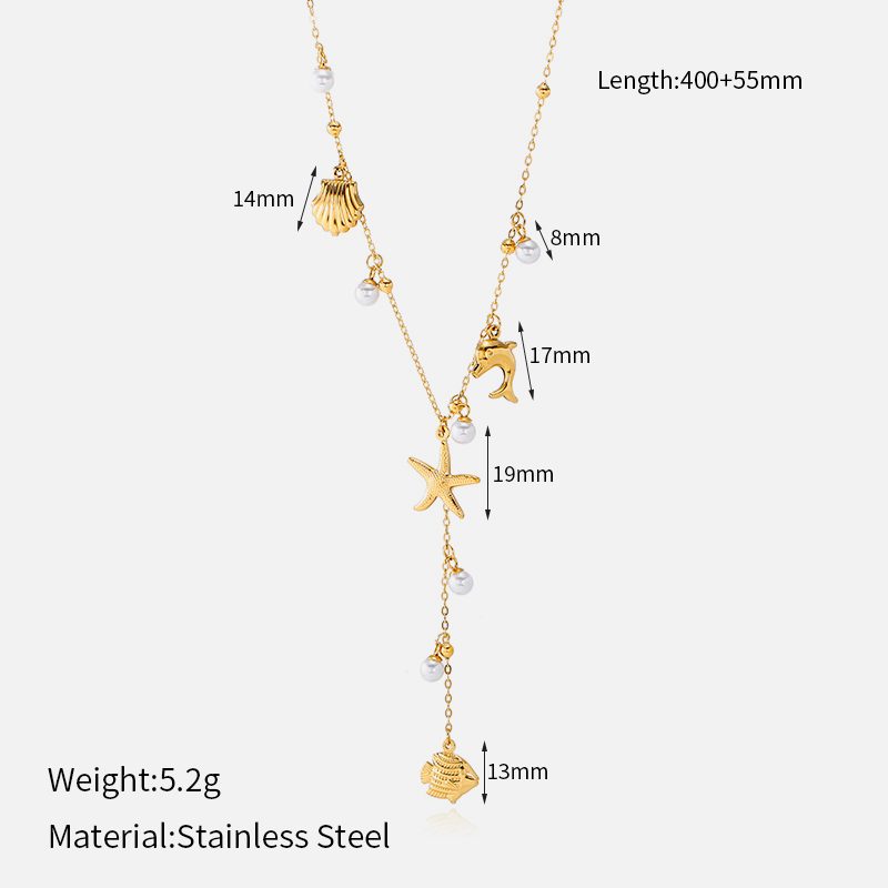 Ivanda Ocean Charm Lariat Necklace PVD 18K Gold Plated Stainless Steel CHXL02112-1 Ivanda Ocean Charm Lariat Necklace PVD 18K Gold Plated Stainless Steel CHXL02112-1 - view 4