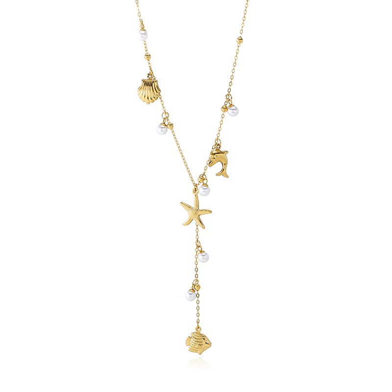 Ivanda Ocean Charm Lariat Necklace PVD 18K Gold Plated Stainless Steel CHXL02112-1 Ivanda Ocean Charm Lariat Necklace PVD 18K Gold Plated Stainless Steel CHXL02112-1 - view 6