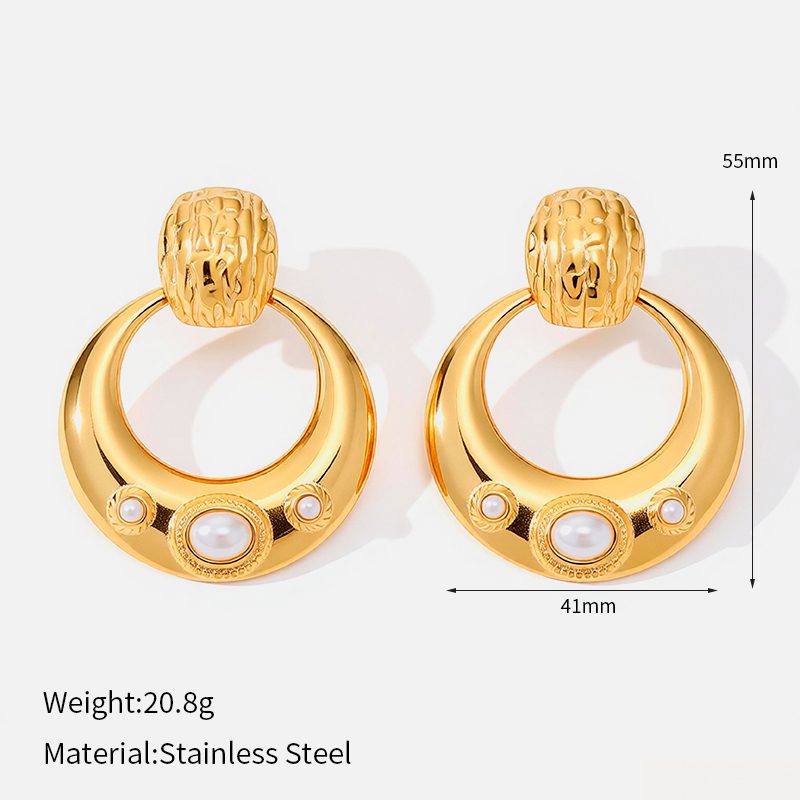 Ivanda Pearl Door Knocker Earrings PVD 18K Gold Plated Stainless Steel YWD2-E2504952 - view 1