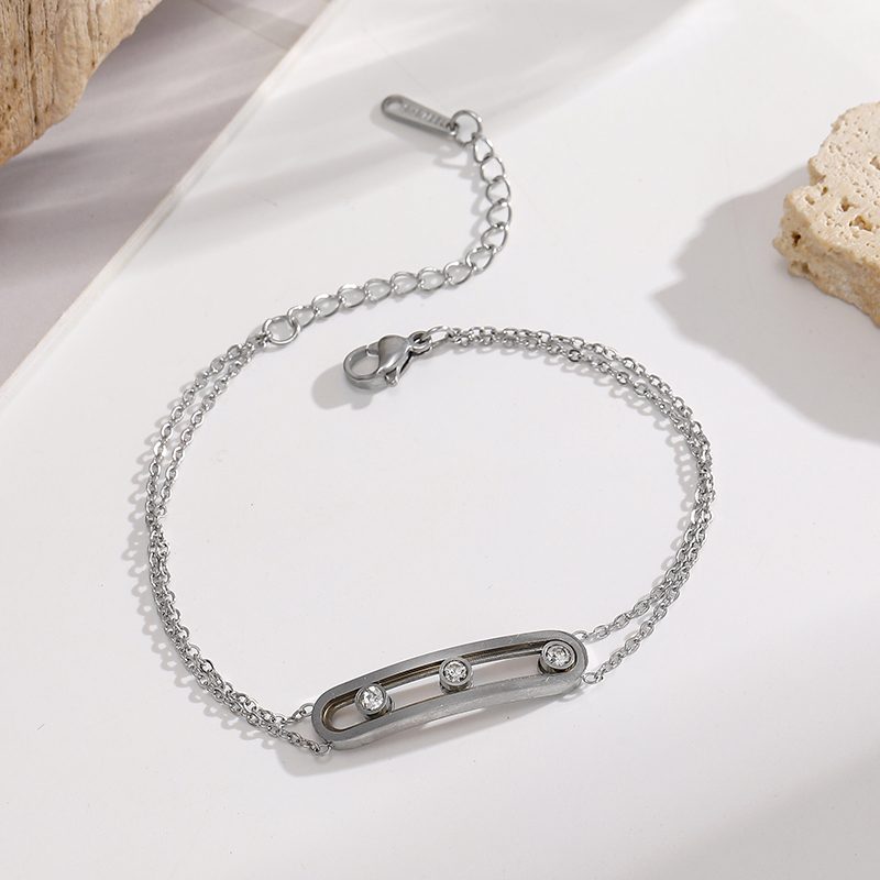 Ivanda Silver-Tone Double Chain CZ Bar Bracelet Silver-Tone Stainless Steel CHOS-0168-G Ivanda Silver-Tone Double Chain CZ Bar Bracelet Silver-Tone Stainless Steel CHOS-0168-G - view 4