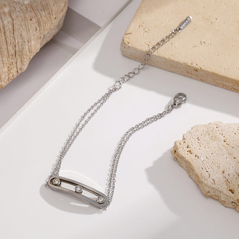 Ivanda Silver-Tone Double Chain CZ Bar Bracelet Silver-Tone Stainless Steel CHOS-0168-G Ivanda Silver-Tone Double Chain CZ Bar Bracelet Silver-Tone Stainless Steel CHOS-0168-G - view 5
