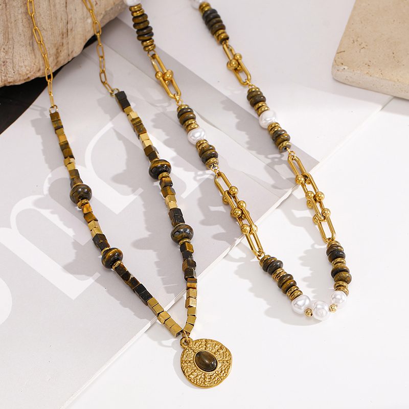 Ivanda Mixed Bead Link Necklace Gold Chunky CHZRK616-13 - view 5