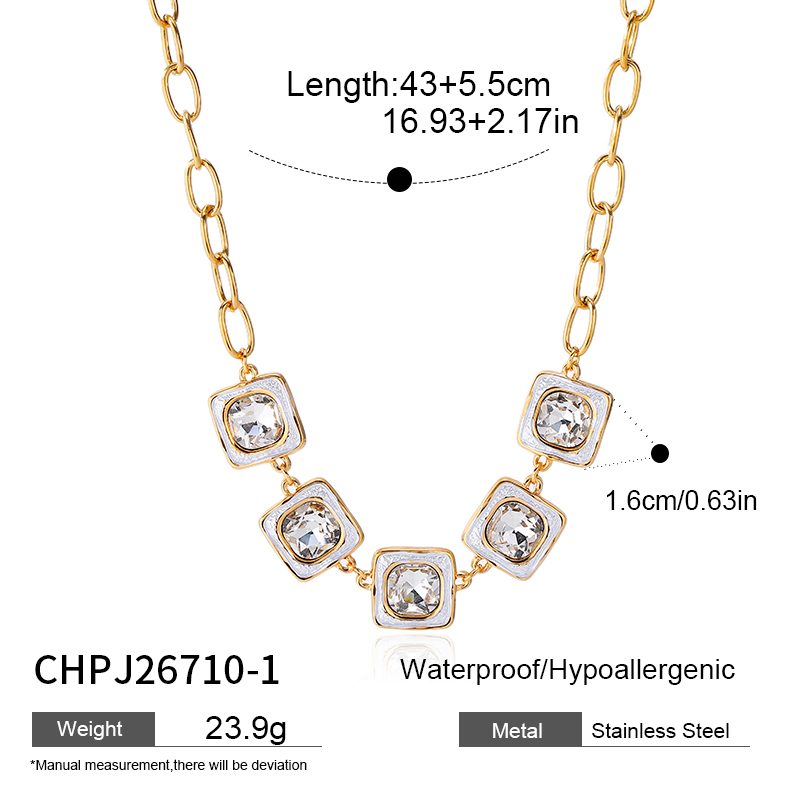Ivanda Square Crystal Station Necklace Gold CHPJ26710-1 Ivanda Square Crystal Station Necklace Gold CHPJ26710-1 - view 1
