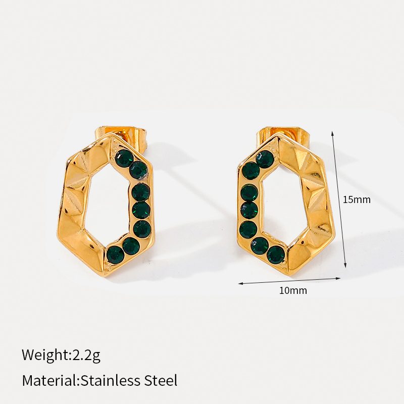 Ivanda Hexagon CZ Stud Earrings PVD 18K Gold Plated Stainless Steel CH1919 - view 2