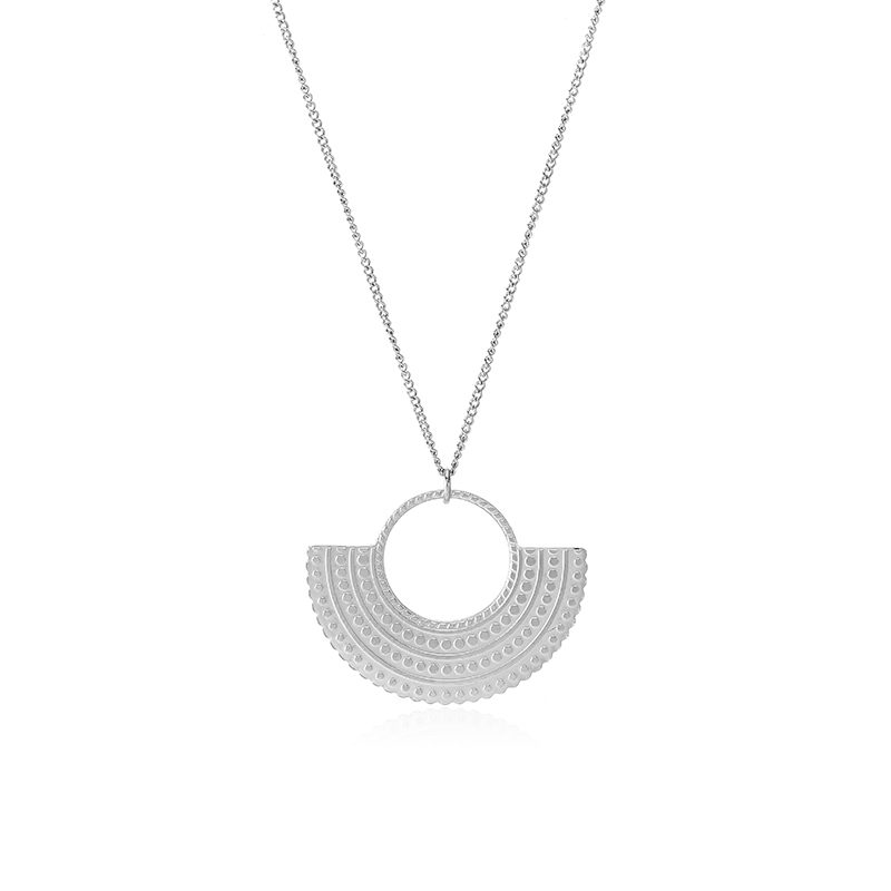 Ivanda Textured Half-Circle Pendant Necklace Silver-Tone Stainless Steel CH1930 - view 6