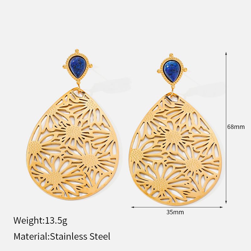Ivanda Filigree Teardrop Earrings with Lapis PVD 18K Gold Plated Stainless Steel YWD8-E2504970 Ivanda Filigree Teardrop Earrings with Lapis PVD 18K Gold Plated Stainless Steel YWD8-E2504970 - view 1