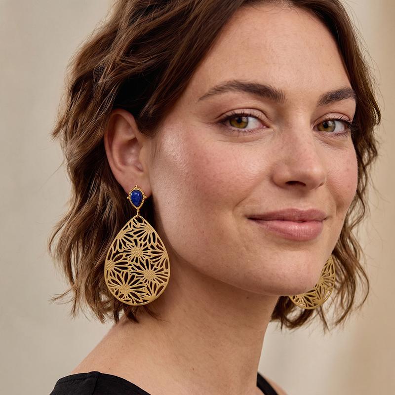 Ivanda Filigree Teardrop Earrings with Lapis PVD 18K Gold Plated Stainless Steel YWD8-E2504970 Ivanda Filigree Teardrop Earrings with Lapis PVD 18K Gold Plated Stainless Steel YWD8-E2504970 - view 3
