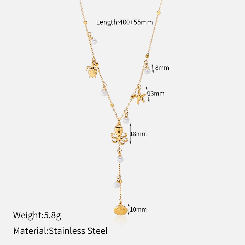Ivanda Ocean Charm Lariat Necklace PVD 18K Gold Plated Stainless Steel CHXL02112-1 Ivanda Ocean Charm Lariat Necklace PVD 18K Gold Plated Stainless Steel CHXL02112-1 - view 1