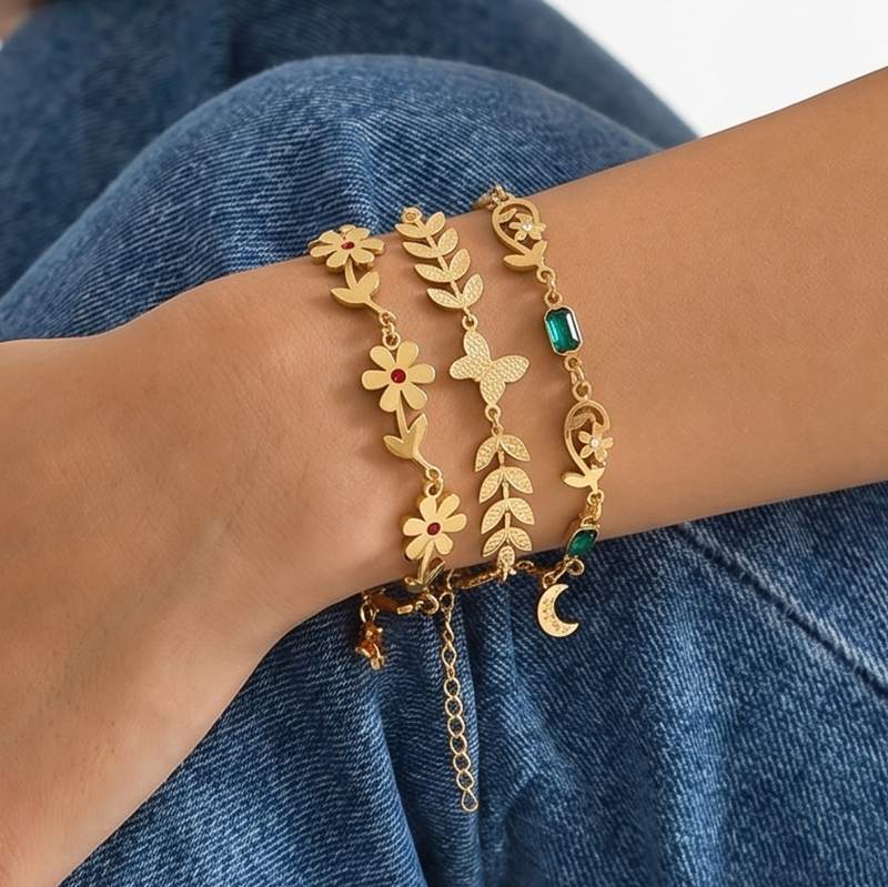 Ivanda Leaf & Butterfly Dainty Bracelet PVD 18K Gold Plated Stainless Steel CHSM-1060-J - view 2
