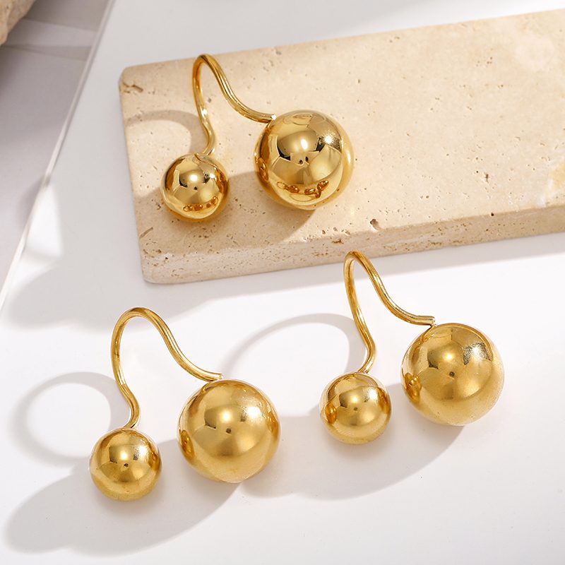 Ivanda Double Ball Drop Ear Hooks PVD 18K Gold Plated Stainless Steel CH1916 Ivanda Double Ball Drop Ear Hooks PVD 18K Gold Plated Stainless Steel CH1916 - view 6