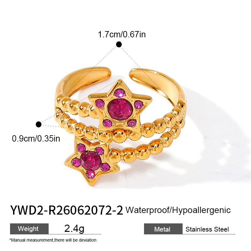 Ivanda Beaded Star Ring Purple Crystal Gold YWD2-R26062072-1 Ivanda Beaded Star Ring Purple Crystal Gold YWD2-R26062072-1 - view 2