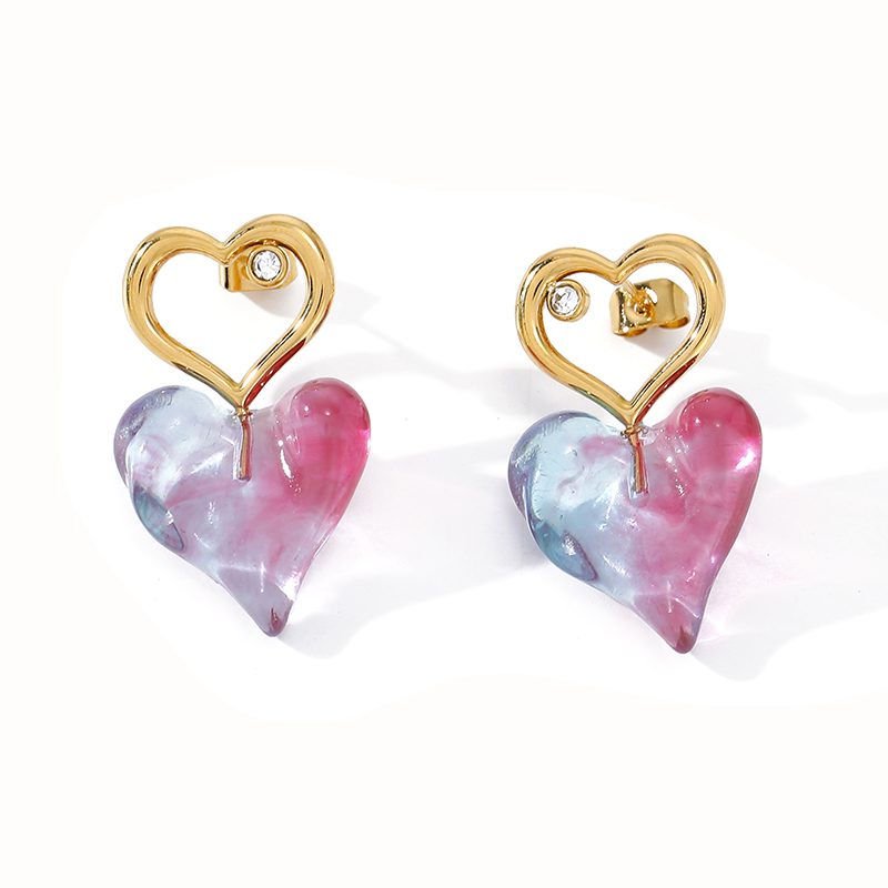 Ivanda Heart Outline Resin Drop Earrings PVD 18K Gold Plated Stainless Steel YWD8-E2504993 Ivanda Heart Outline Resin Drop Earrings PVD 18K Gold Plated Stainless Steel YWD8-E2504993 - view 3