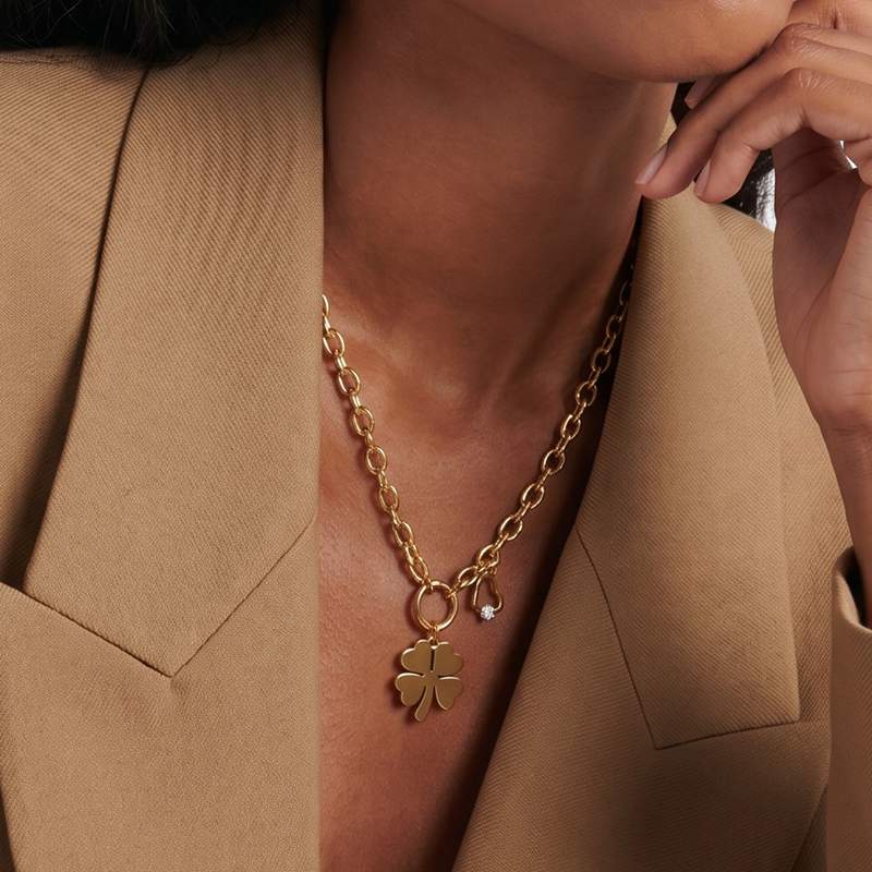 Ivanda Chunky Curb Clover Tassel Necklace PVD 18K Gold Plated Stainless Steel CHOFXL-0533-J - view 2
