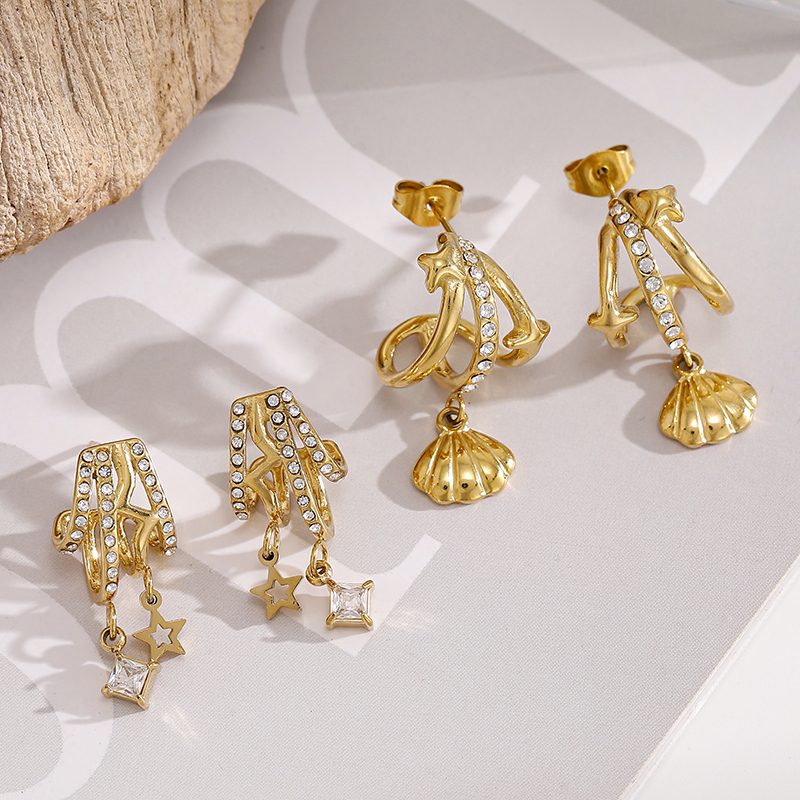 Ivanda Pavé Arch Shell Drop Earrings Gold CHZRK616-39 Ivanda Pavé Arch Shell Drop Earrings Gold CHZRK616-39 - view 6