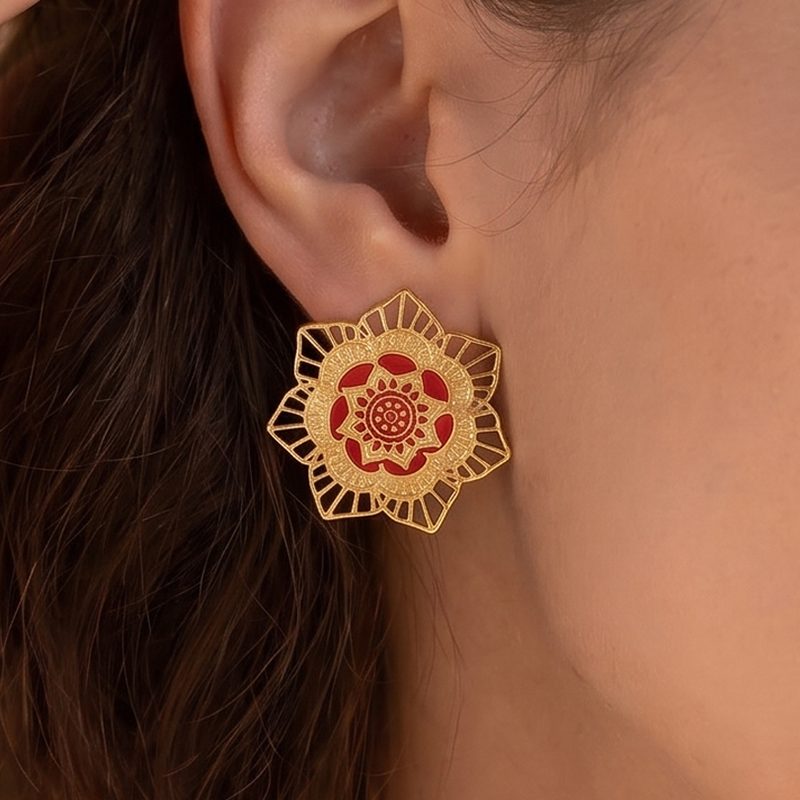 Ivanda Filigree Fan Earrings Pink Enamel PVD 18K Gold Plated Stainless Steel YWD8-E2504974 Ivanda Filigree Fan Earrings Pink Enamel PVD 18K Gold Plated Stainless Steel YWD8-E2504974 - view 2