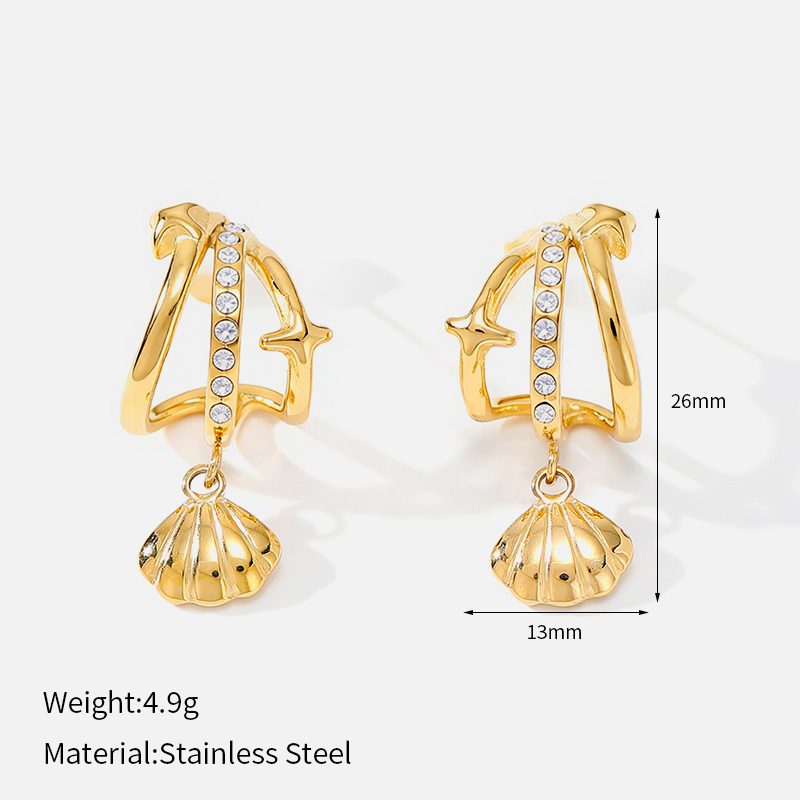 Ivanda Pavé Arch Shell Drop Earrings Gold CHZRK616-39 Ivanda Pavé Arch Shell Drop Earrings Gold CHZRK616-39 - view 1