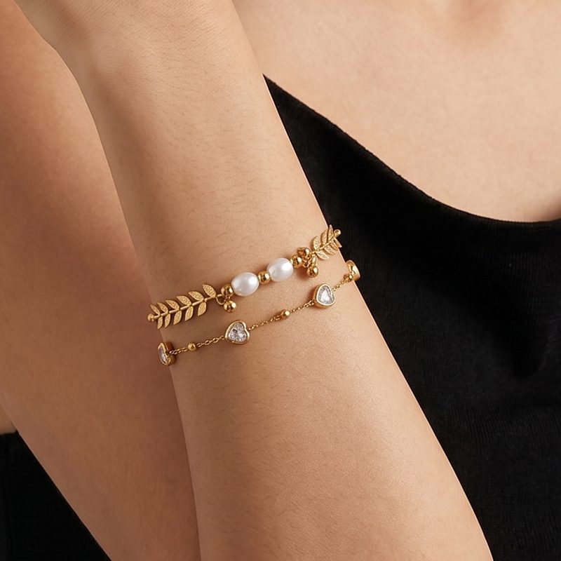 Ivanda Heart CZ Station Bracelet PVD 18K Gold Plated Stainless Steel CHOS-0852-J-W - view 2