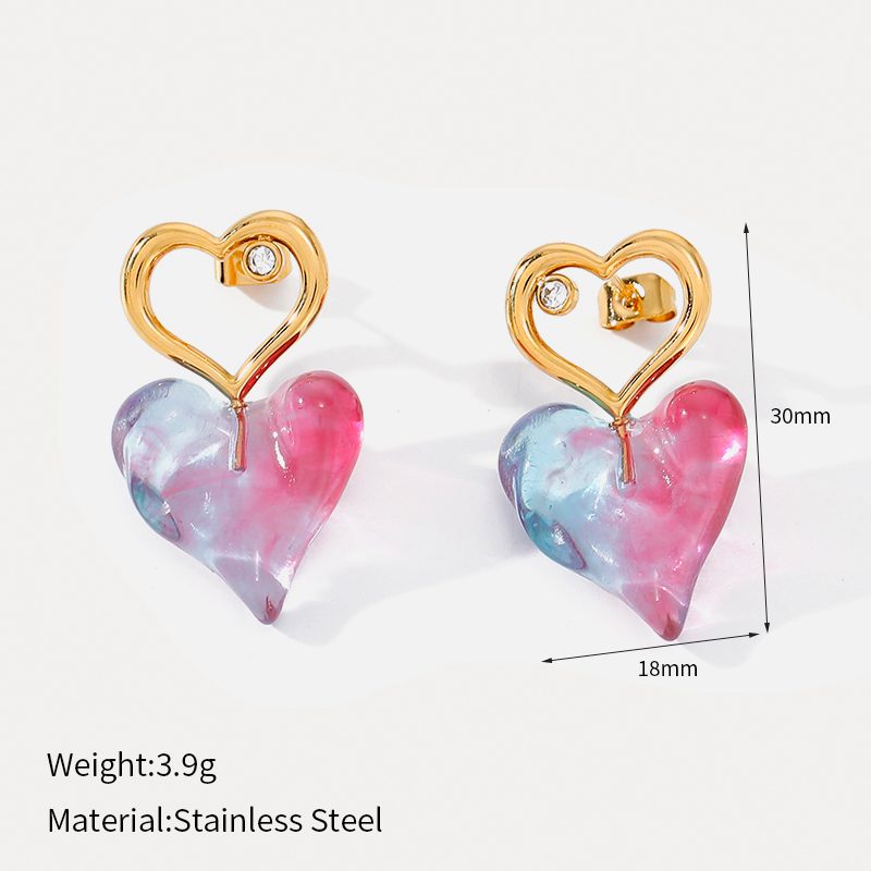 Ivanda Heart Outline Resin Drop Earrings PVD 18K Gold Plated Stainless Steel YWD8-E2504993 Ivanda Heart Outline Resin Drop Earrings PVD 18K Gold Plated Stainless Steel YWD8-E2504993 - view 1
