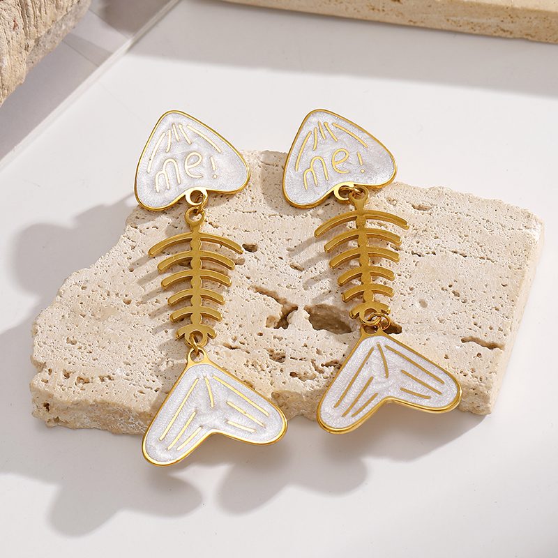Ivanda Fishbone Drop Earrings White Enamel CHEH00801-1 - view 3