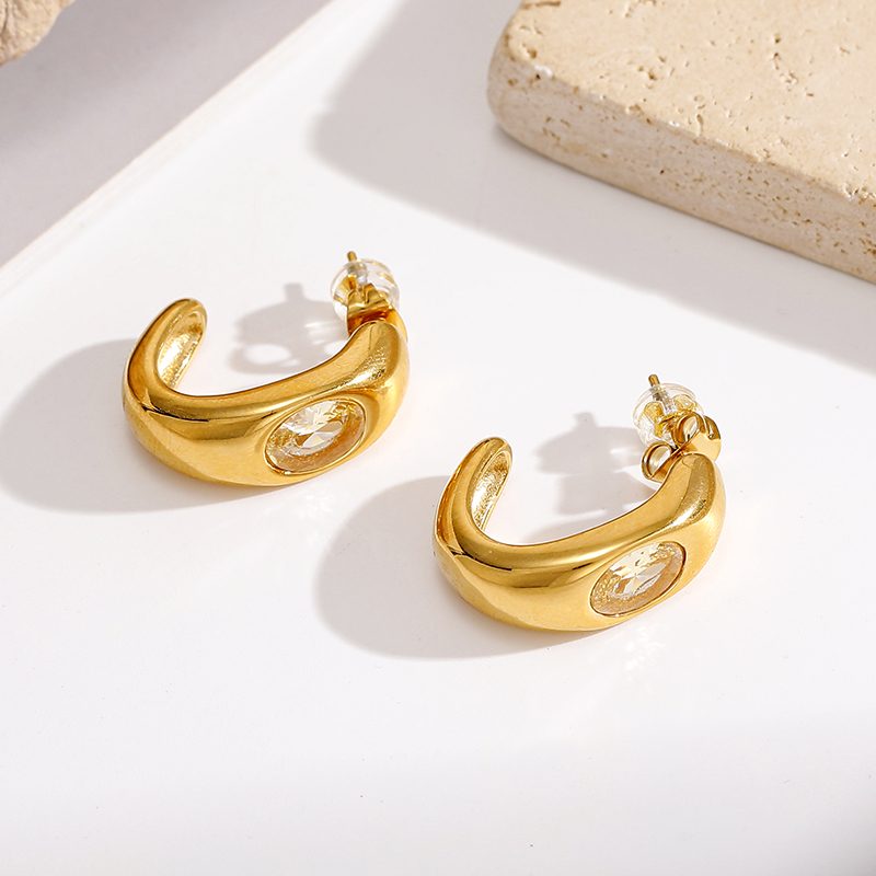 Ivanda Domed Crystal Hoop Earrings Gold CH968-4 - view 4