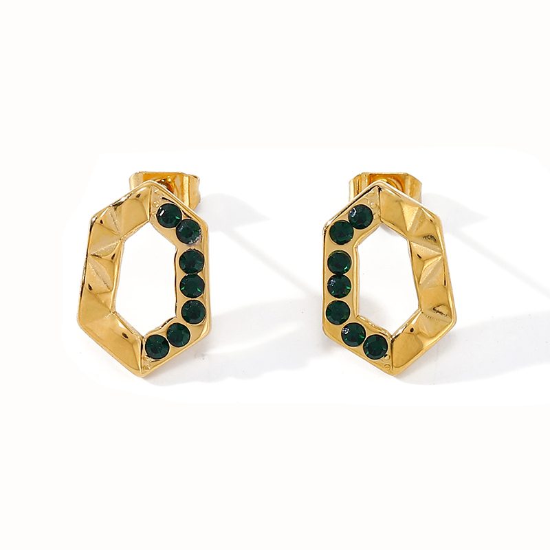 Ivanda Hexagon Frame Stud Earrings Gold CH1919 - view 5