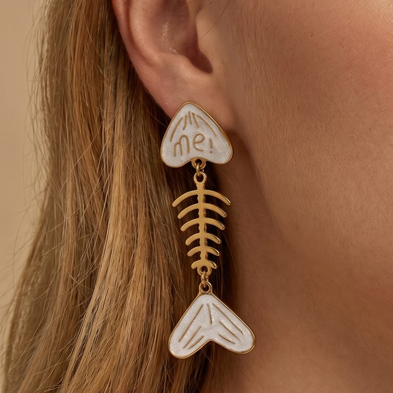 Ivanda Fishbone Drop Earrings White Enamel CHEH00801-1 - view 5