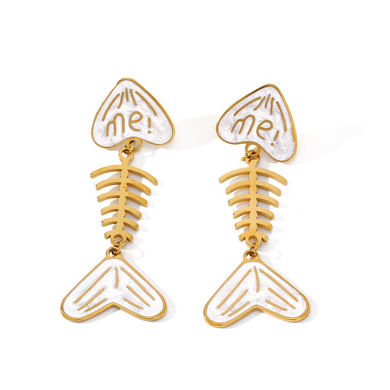 Ivanda Fishbone Drop Earrings White Enamel CHEH00801-1 - view 2