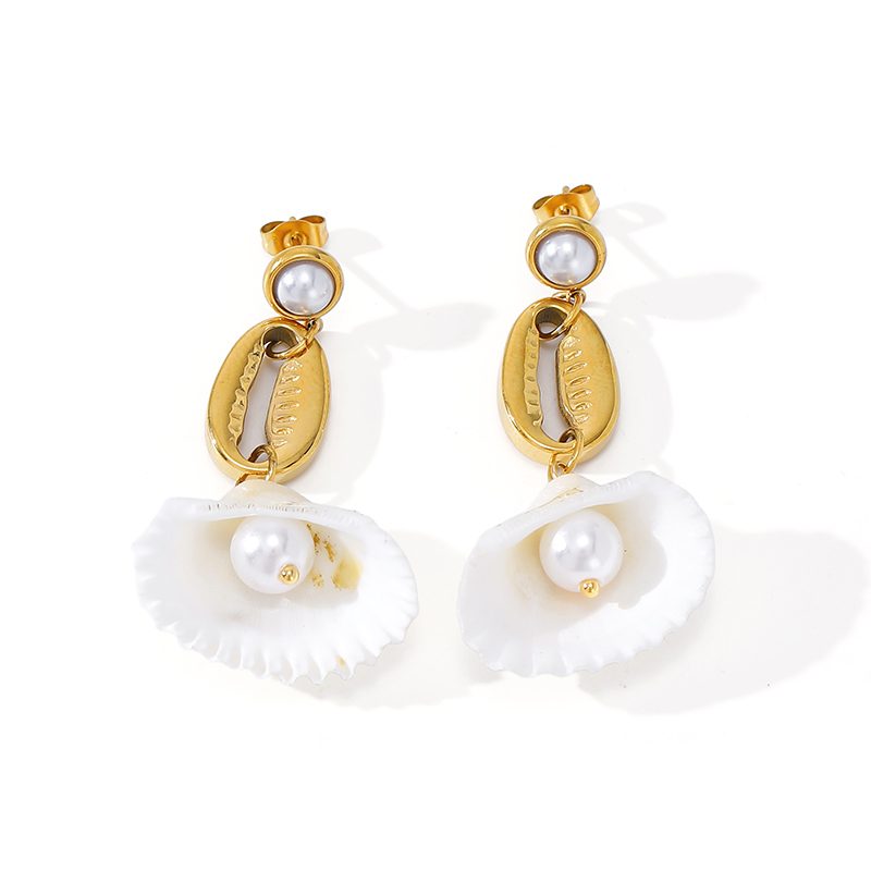 Ivanda Palm Tree Shell Drop Earrings Gold CHEH00783-1 - view 4
