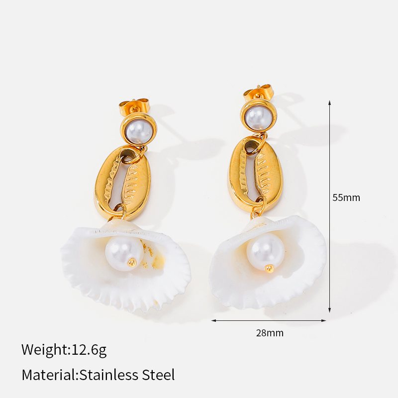 Ivanda Palm Tree Shell Drop Earrings Gold CHEH00783-1 - view 2