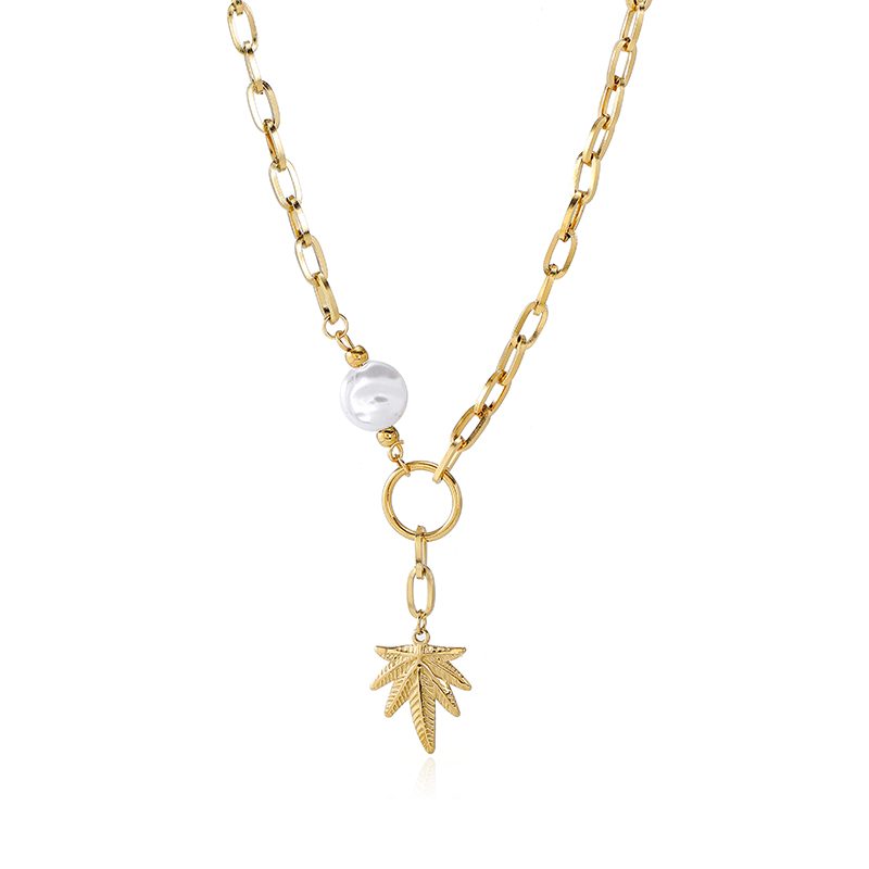 Ivanda Maple Leaf Ring Chain Necklace CHOFXL-0590-J - view 6