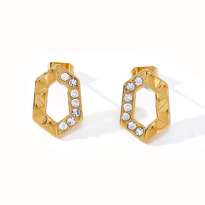 Ivanda Hexagon Frame Stud Earrings Gold CH1919 - view 6