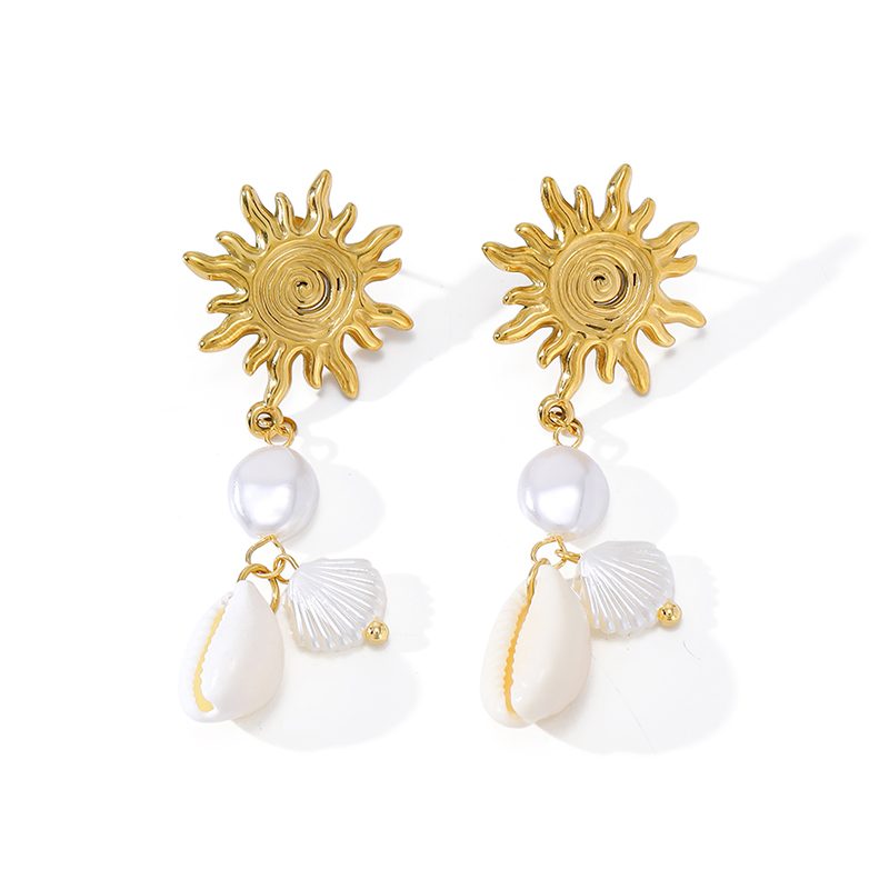 Ivanda Palm Tree Shell Drop Earrings Gold CHEH00783-1 - view 6
