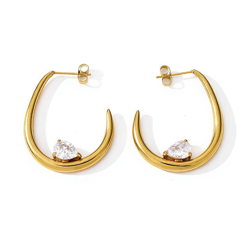 Ivanda Crystal U Hoop Earrings Gold Stainless CH1922 Ivanda Crystal U Hoop Earrings Gold Stainless CH1922 - view 2