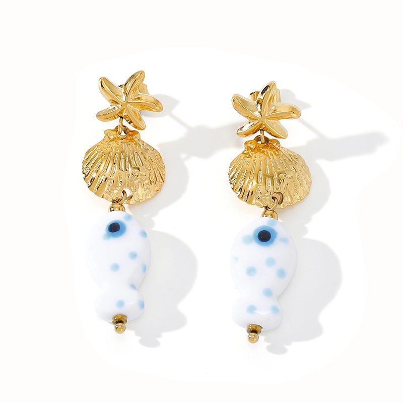 Ivanda Evil Eye Shell Drop Earrings Gold CH1918 - view 2