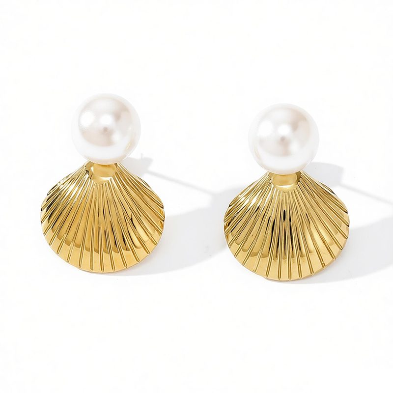 Ivanda Pearl Scallop Earrings Gold Stainless Steel CH1923 - view 2