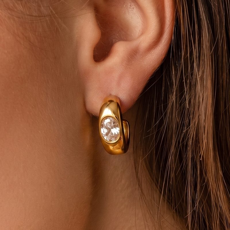 Ivanda Domed Crystal Hoop Earrings Gold CH968-4 - view 5