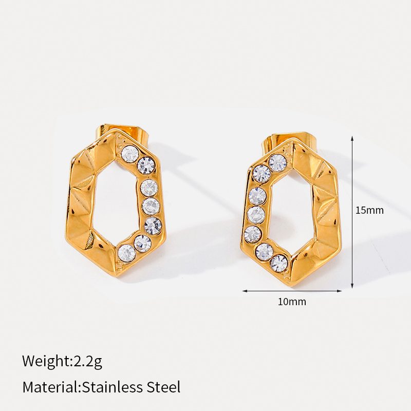 Ivanda Hexagon Frame Stud Earrings Gold CH1919 - view 1