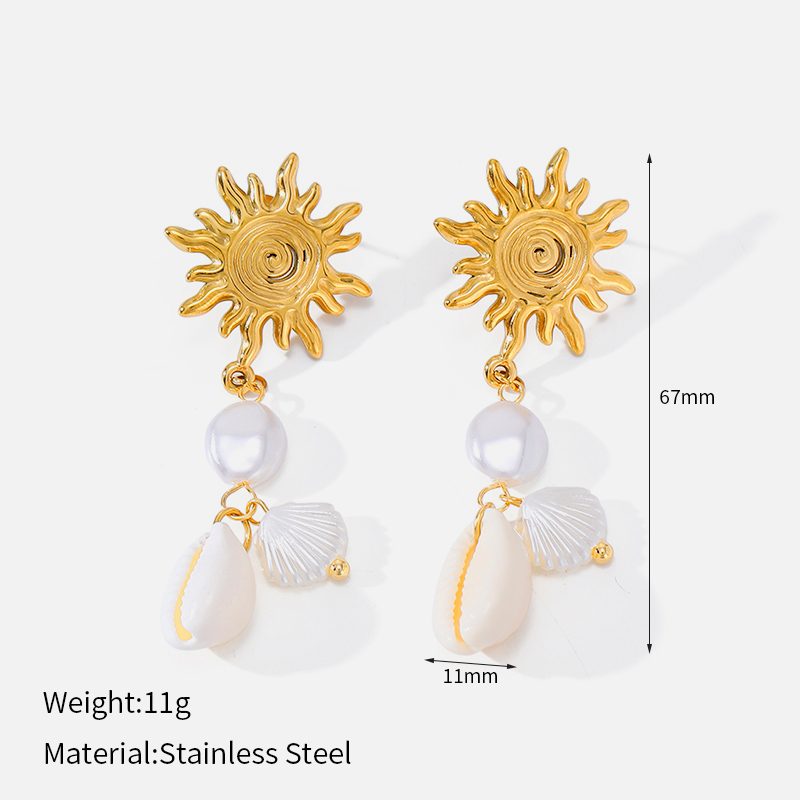 Ivanda Palm Tree Shell Drop Earrings Gold CHEH00783-1 - view 3
